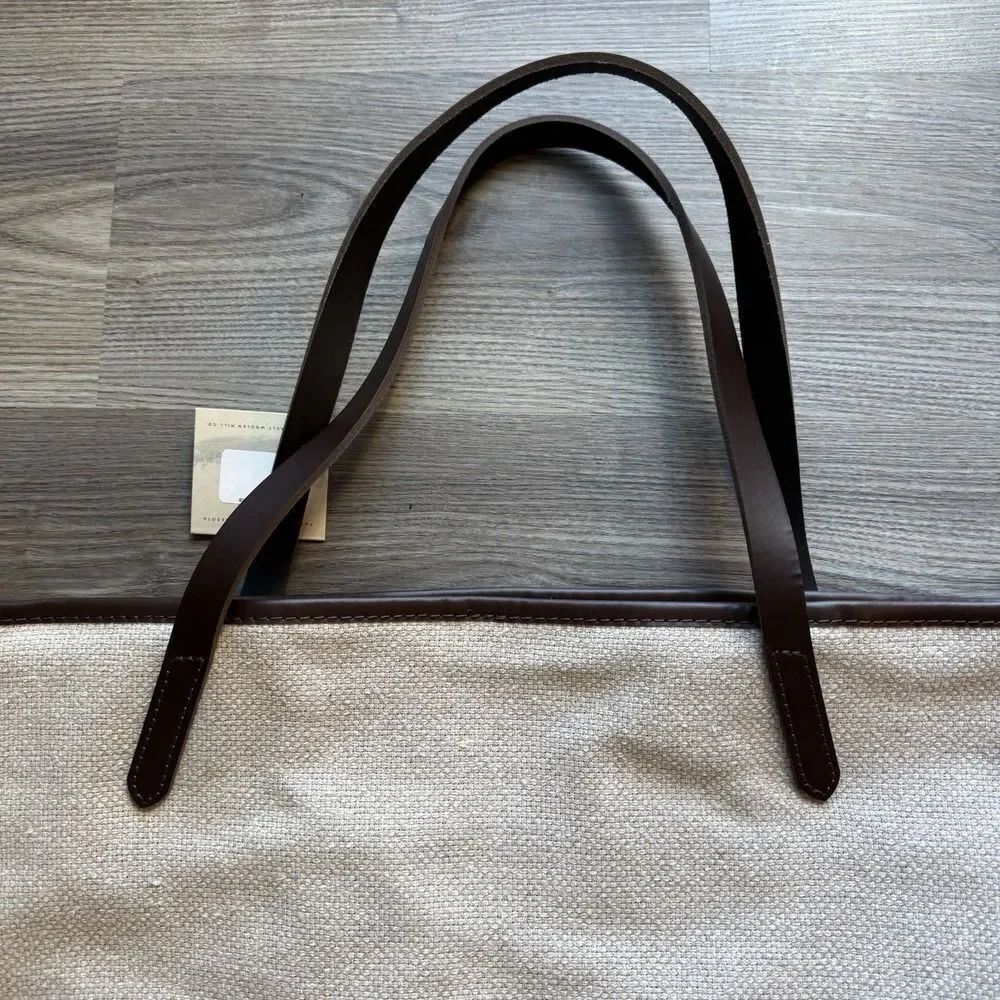 Faribault Woolen Mills Cotton Tote Bag MADE IN USA Leather Straps NWT Blue - Picture 7 of 8